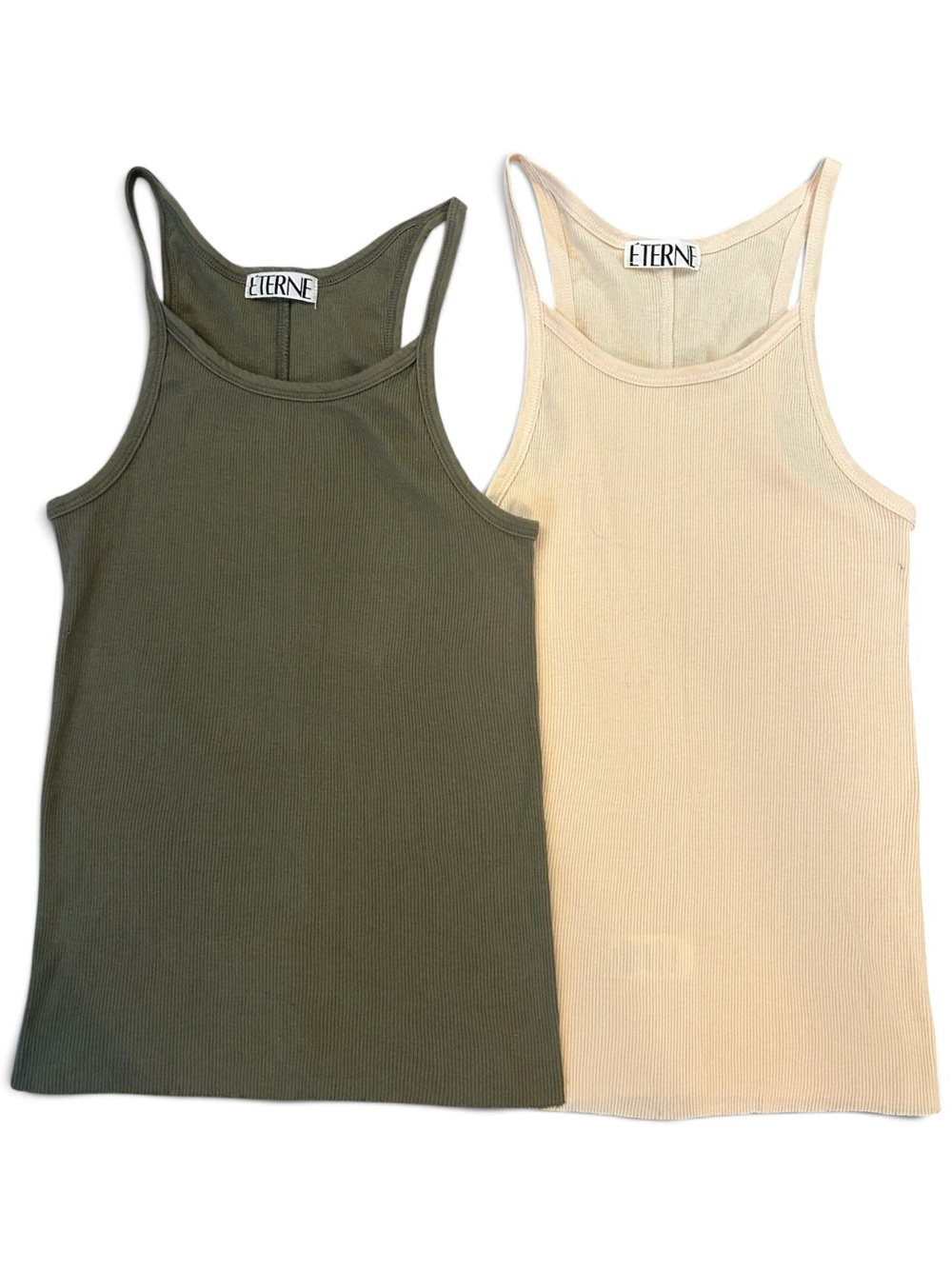 ETERNE Bundle Women's Ribbed Tank Top - Olive & Cream - 2-Pack 100% Cotton XS